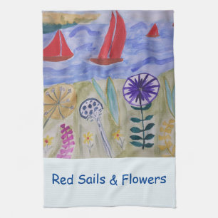 Red Sails & Flowers Tea Towel Theedoek