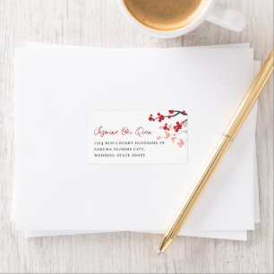 Red Sakura Cherry Blossom Asian Weddenschap Etiket