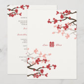 Red Sakura Cherry Blossom Flowers Chinese Weddensc (Voorkant / Achterkant)