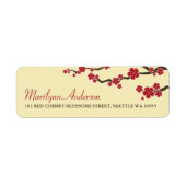 Red Sakura Flowers Cherry Blossom Asian Wedding Etiket (Voorkant)