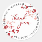 Red Sakura Flowers Cherry Blossom Asian Wedding Ronde Sticker (Voorkant)