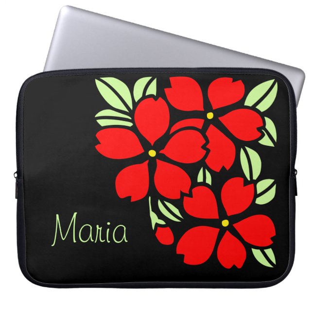 Red Sakura Japanse Floral Kimono Laptop Sleeve (Voorkant)