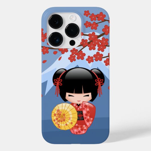 Red Sakura Kokeshi Doll - Cute Geisha Girl Case-Mate iPhone Case (Achterkant)
