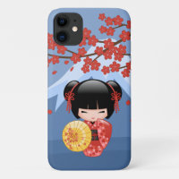 Red Sakura Kokeshi Doll - Cute Geisha Girl