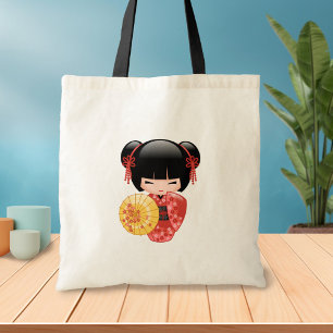Red Sakura Kokeshi Doll - Japanse Geisha 2 Tote Bag