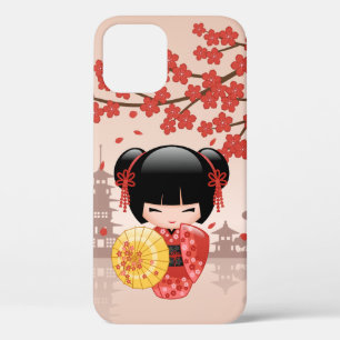 Red Sakura Kokeshi Doll - Japanse Geisha iPhone 12 Pro Hoesje