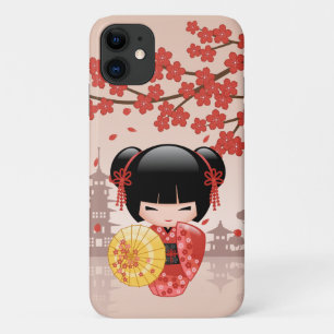 Red Sakura Kokeshi Doll - Japanse Geisha iPhone 11 Hoesje