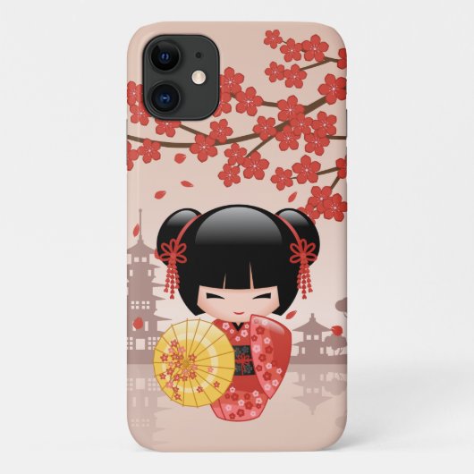 Red Sakura Kokeshi Doll - Japanse Geisha Case-Mate iPhone Case (Achterkant)