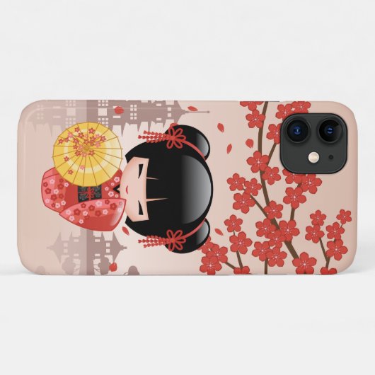 Red Sakura Kokeshi Doll - Japanse Geisha Case-Mate iPhone Case (Achterkant (horizontaal))