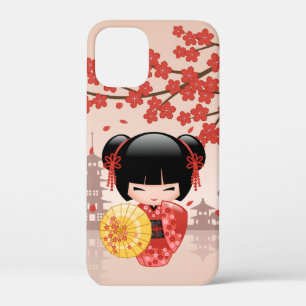 Red Sakura Kokeshi Doll - Japanse Geisha iPhone 12 Mini Hoesje