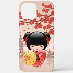 Red Sakura Kokeshi Doll - Japanse Geisha iPhone 12 Pro Max Hoesje