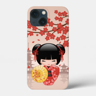Red Sakura Kokeshi Doll - Japanse Geisha iPhone 13 Mini Hoesje