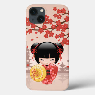 Red Sakura Kokeshi Doll - Japanse Geisha iPhone 13 Hoesje
