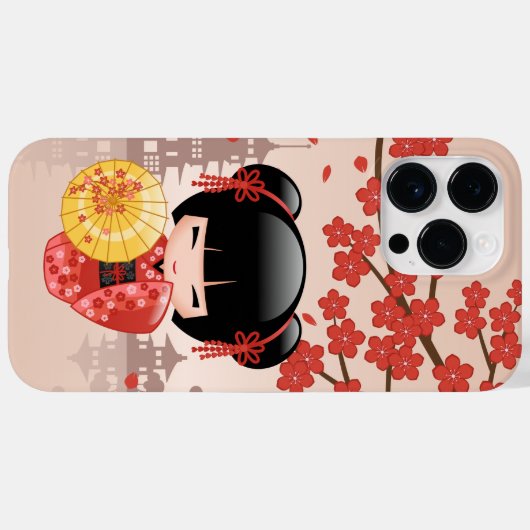 Red Sakura Kokeshi Doll - Japanse Geisha Case-Mate iPhone Case (Achterkant (horizontaal))