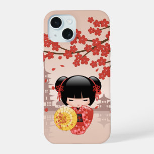 Red Sakura Kokeshi Doll - Japanse Geisha iPhone 15 Hoesje
