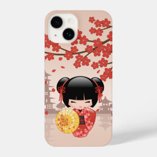 Red Sakura Kokeshi Doll - Japanse Geisha iPhone 14 Hoesje