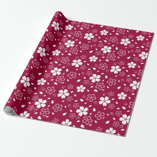 Red Sakura Pattern Cadeaupapier (Uitgerold)