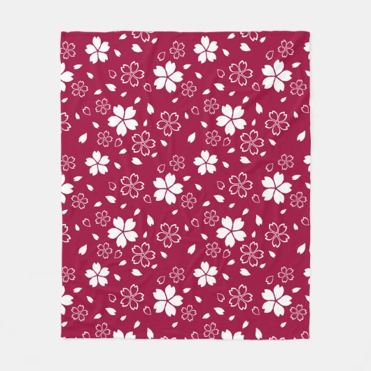 Red Sakura Pattern Fleece Blanket (Voorkant)