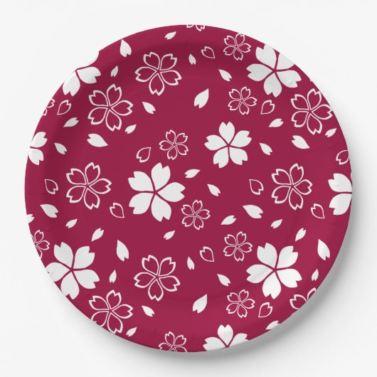 Red Sakura Pattern Papieren Bordje (Voorkant)