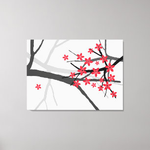 Red Sakura Wrapped Canvas Afdruk