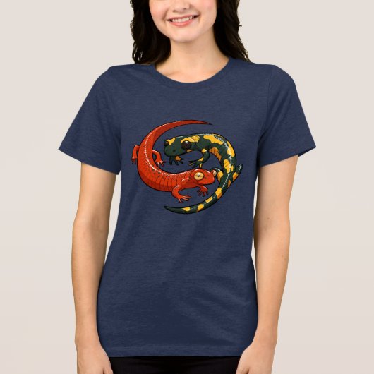 Red Salamander & Fire Salamander Illustration Tri-Blend Shirt (Voorkant)
