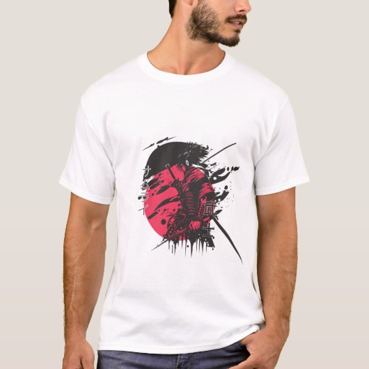 Red Samurai Warrior Ink Art T-Shirt | Japanese Kat (Devant)