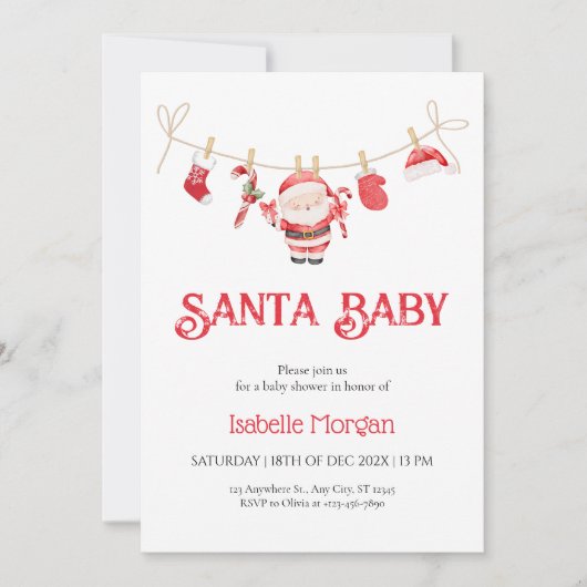 Red Santa Baby Christmas Baby Shower Invitation (Devant)