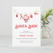 Red Santa Baby Christmas Baby Shower Invitation (Debout devant)