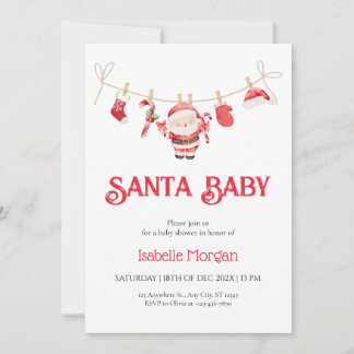 Red Santa Baby Christmas Baby Shower Invitation Kaart