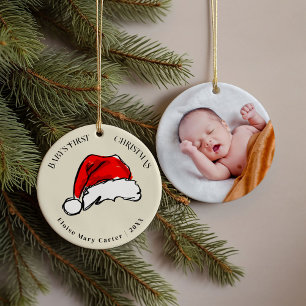 Red Santa Hat Baby's eerste kerstfoto Keramisch Ornament