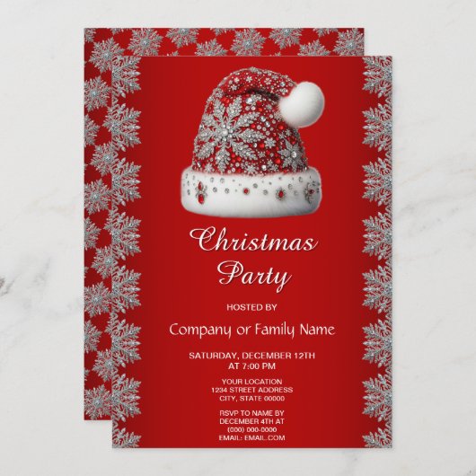 Red Santa Hat Christmas Party Invitation (Devant / Derrière)