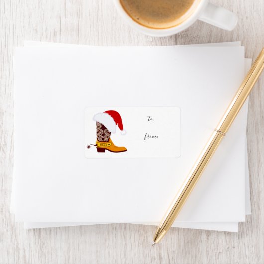 Red Santa Hat Cowboy Boot Gift Label Sticker (Insitu)