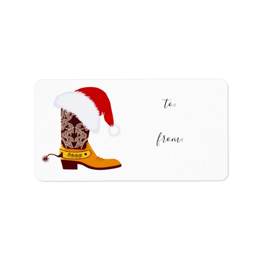 Red Santa Hat Cowboy Boot Gift Label Sticker (Voorkant)