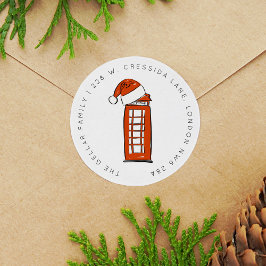 Red Santa Hat London Telefoonbox Retouradres Ronde Sticker