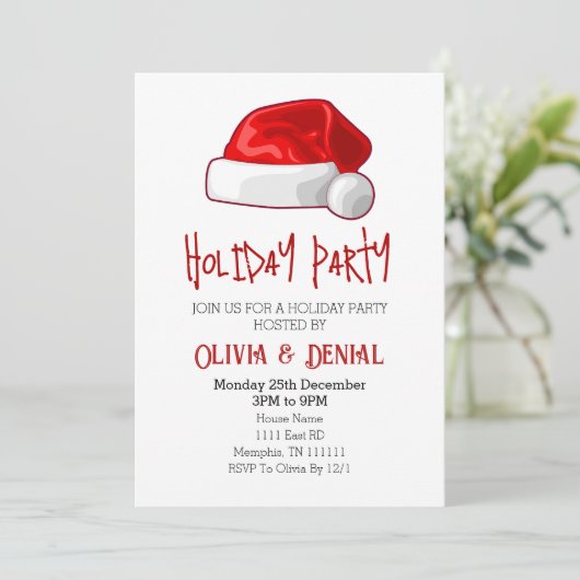 Red Santa Hat Noël Fête Invitation (Debout devant)