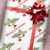 Red Santa Hat Ornaments on Pine Branch Kerstmis Cadeaupapier