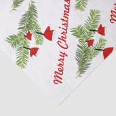 Red Santa Hat Ornaments on Pine Branch Kerstmis Tissuepapier (Detail)