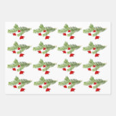 Red Santa Hat Pine Branches Merry Kerstmis Inpakpapier Vel (Voorkant)