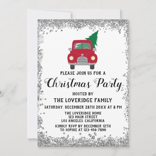 Red Santa-kerstboomfeestdag Silver Kaart (Voorkant)