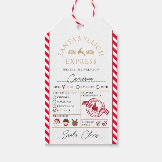 Red Santa's Sleigh Express Speciale levering Cadeaulabel (Voorkant)