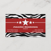 Red Sassy Star Zebra Carte de visite d'impression (Dos)