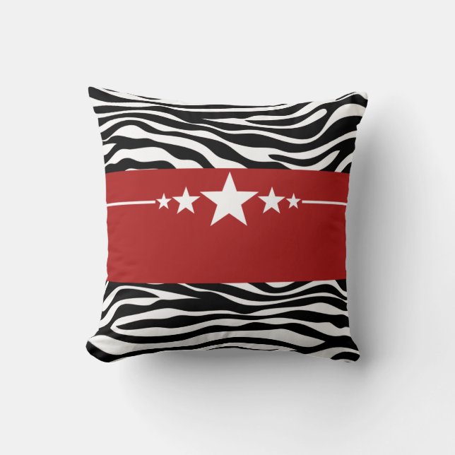 Red Sassy Star Zebra Pillow Kussen (Voorkant)