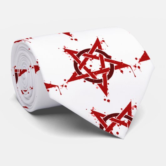 Red Satanic Spotted Pentagram Stropdas (Opgerold)