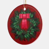 Red Satin Bow Berries met kerstmis Keramisch Ornament (Links)