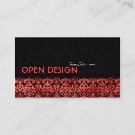 Red Satin Damask ・ Elegant Visitekaartje (Voorkant)