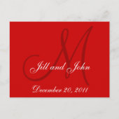 Red Save the Date Custom Monogram Briefkaarten (Voorkant)