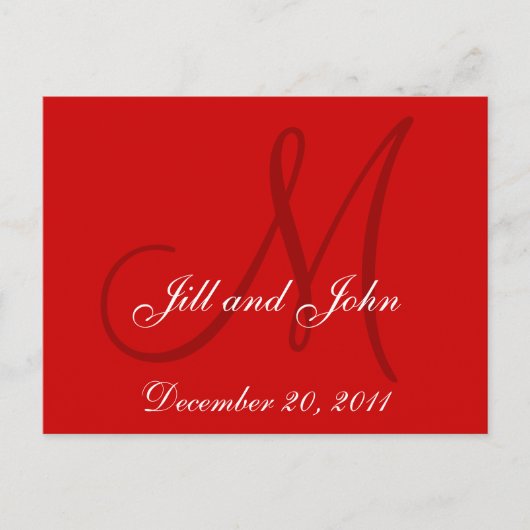 Red Save the Date Custom Monogram Briefkaarten (Voorkant)
