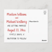 Red Save the Date Wedding Cartoon Bruidegom Briefkaart (Achterkant)