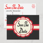 Red Save The Date Zwart & Wit Polka Dot Briefkaart (Voorkant / Achterkant)