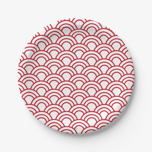 red scallop pattern on a white background papieren bordje (Voorkant)